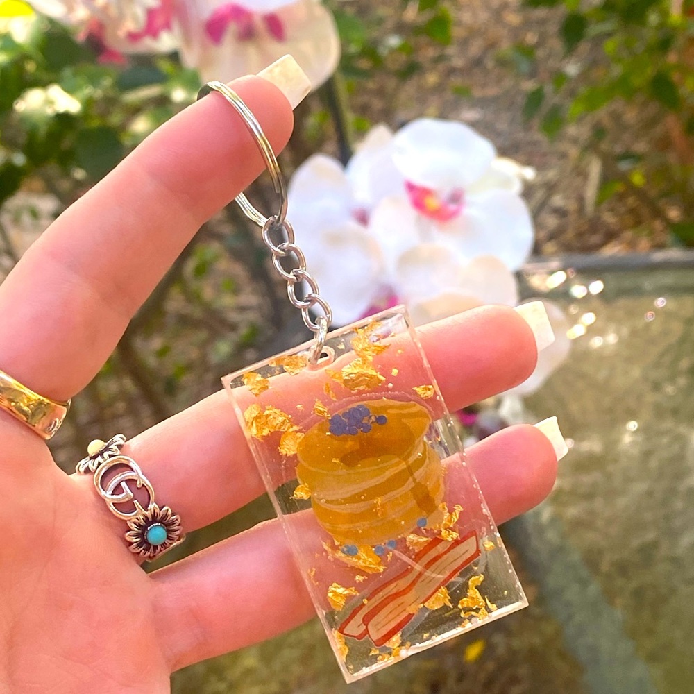 Blueberry Pancakes & Bacon Breakfast Keychain Resin Art 🥞🫐 🥓 - Picture 3 of 13